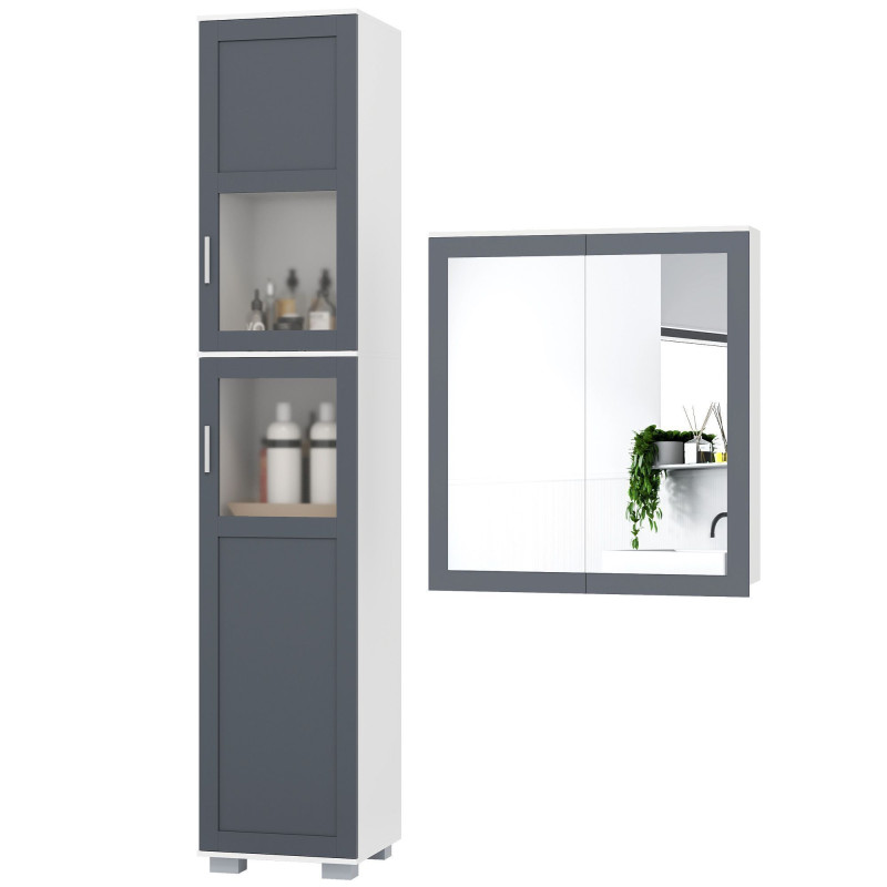 Bathroom Storage Cabinet Set, Wall Mounted Medicine Cabinet, Bathroom Cabinet with Adjustable Shelves, White & Grey