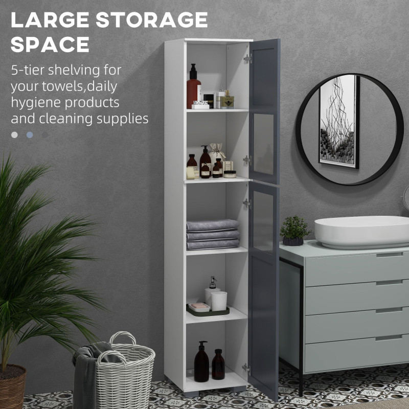Bathroom Storage Cabinet Set, Wall Mounted Medicine Cabinet, Bathroom Cabinet with Adjustable Shelves, White & Grey