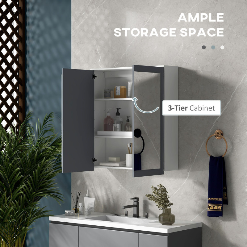 Bathroom Storage Cabinet Set, Wall Mounted Medicine Cabinet, Bathroom Cabinet with Adjustable Shelves, White & Grey