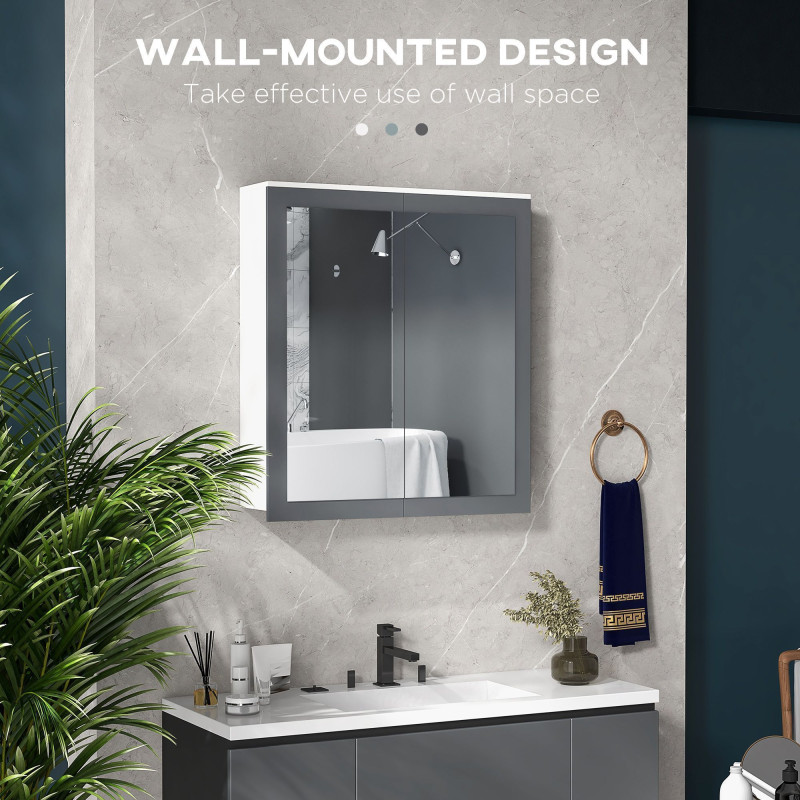 Bathroom Storage Cabinet Set, Wall Mounted Medicine Cabinet, Bathroom Cabinet with Adjustable Shelves, White & Grey