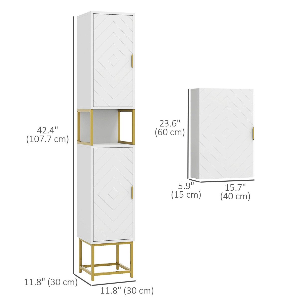 2-Piece Bathroom Storage Cabinet Set, Bathroom Cabinets with Adjustable Shelves, Free Standing, Wall-Mounted, White