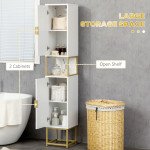 2-Piece Bathroom Storage Cabinet Set, Bathroom Cabinets with Adjustable Shelves, Free Standing, Wall-Mounted, White