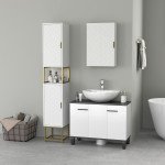2-Piece Bathroom Storage Cabinet Set, Bathroom Cabinets with Adjustable Shelves, Free Standing, Wall-Mounted, White