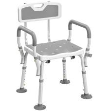 Adjustable Shower Chair with Arms Back and Padded Seat, Light Grey