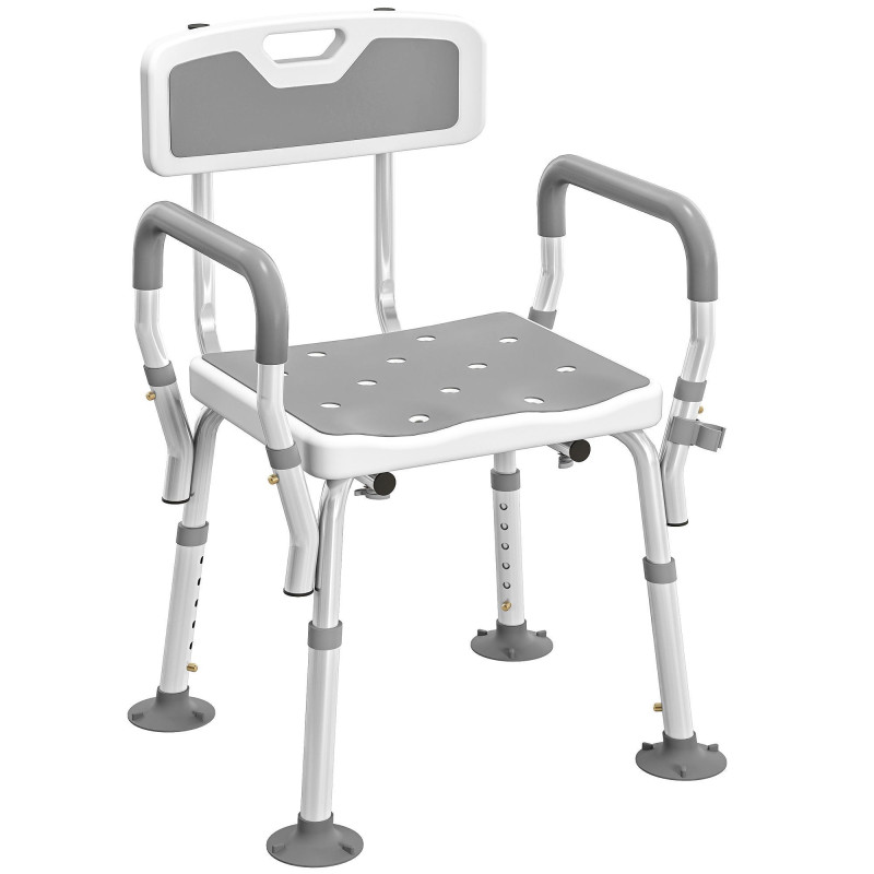 Adjustable Shower Chair with Arms Back and Padded Seat, Light Grey