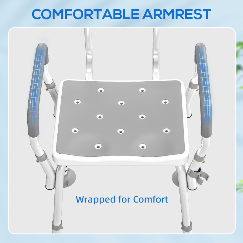 Adjustable Shower Chair with Arms Back and Padded Seat, Light Grey
