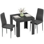 Dining Table Set for 2, Square Kitchen Table and Chairs, Dining Room Table and PU Leather Upholstered Chairs, Black