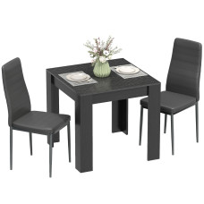 Dining Table Set for 2, Square Kitchen Table and Chairs, Dining Room Table and PU Leather Upholstered Chairs, Black