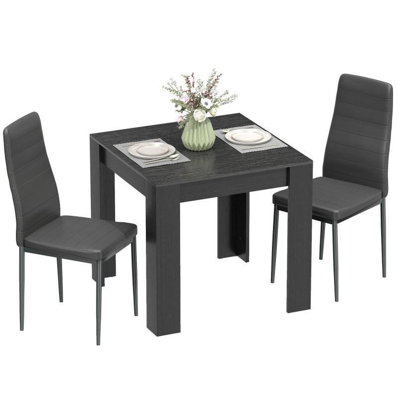 Dining Table Set for 2, Square Kitchen Table and Chairs, Dining Room Table and PU Leather Upholstered Chairs, Black