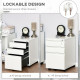 3 Drawer Filing Cabinet, Lockable Office Storage Cabinet on Wheels for Legal, Letter, A4 Files, White