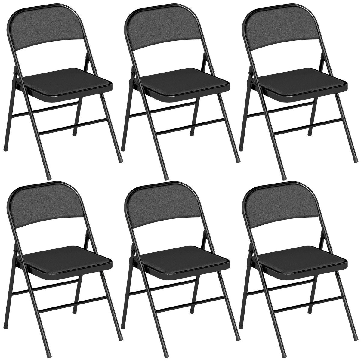 Set of 6 Metal Foldable Chairs, PU Leather Padded Folding Chairs with Cushion Seat and Open Back for Indoor, Black