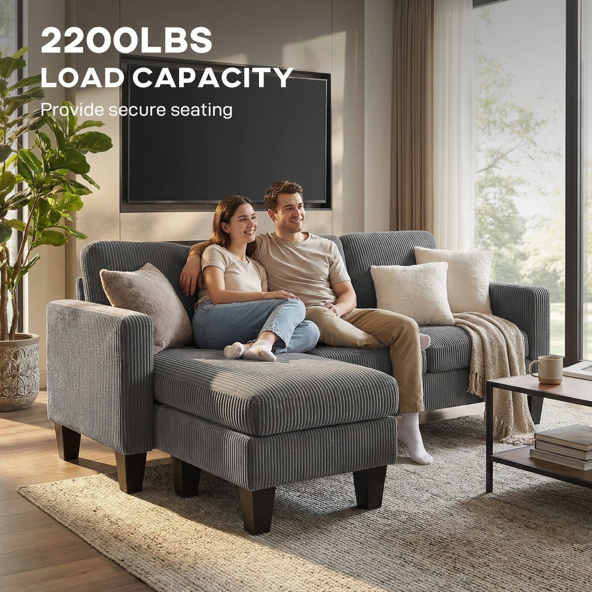 Sectional Sofa, L Shaped Couch, with Changeable Chaise or Ottoman, Dark Grey