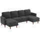 Sectional Sofa, Corduroy U Shaped Couch with Double Chaise and Spring Cushions, 2200lb Capacity, Dark Grey
