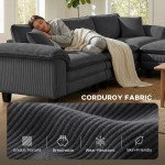 Sectional Sofa, L Shaped Couch with Deep Seat, Movable Ottoman and Pillow-top Armrests, Dark Grey