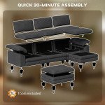 Sectional Sofa, L Shaped Couch with Deep Seat, Movable Ottoman and Pillow-top Armrests, Dark Grey