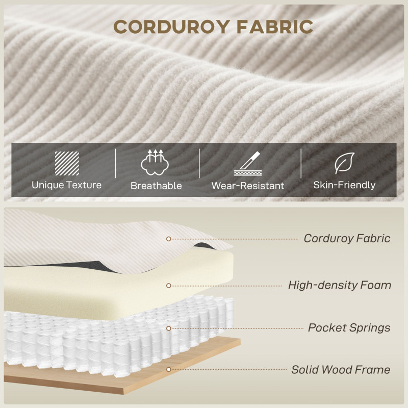 Sectional Sofa, Corduroy U Shaped Couch with Double Chaise and Spring Cushions, 2200lb Capacity, Beige