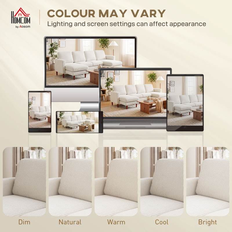 Sectional Sofa, Corduroy U Shaped Couch with Double Chaise and Spring Cushions, 2200lb Capacity, Beige