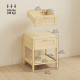Narrow Nightstand with Rattan Elements, Bedside Table with Drawer and Storage Shelf for Bedroom, Set of 2, Natural Wood