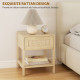 Narrow Nightstand with Rattan Elements, Bedside Table with Drawer and Storage Shelf for Bedroom, Set of 2, Natural Wood