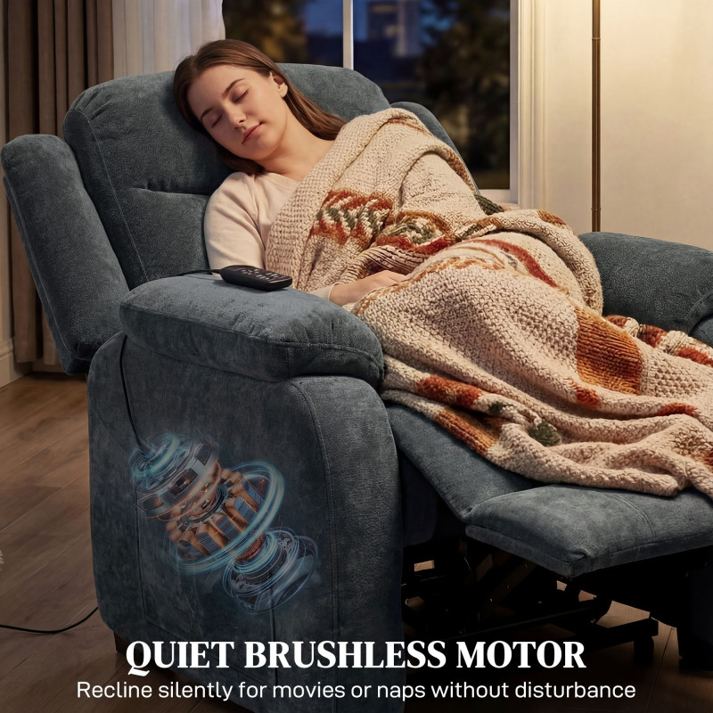 Massage Recliner Chair, Power Recliner with Quiet Brushless Motor, Remote, Pockets, 2 Memory Positions, Dark Grey