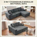 2-in-1 Modular Sectional Sofa, Boneless L Shaped Couch Sofa Bed, Dark Grey