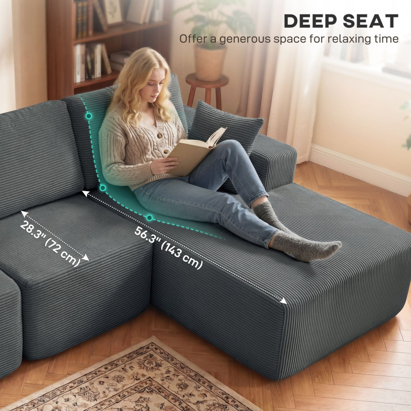 2-in-1 Modular Sectional Sofa, Boneless L Shaped Couch Sofa Bed, Dark Grey