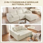 2-in-1 Modular Sectional Sofa, Boneless L Shaped Couch Sofa Bed, Cream White