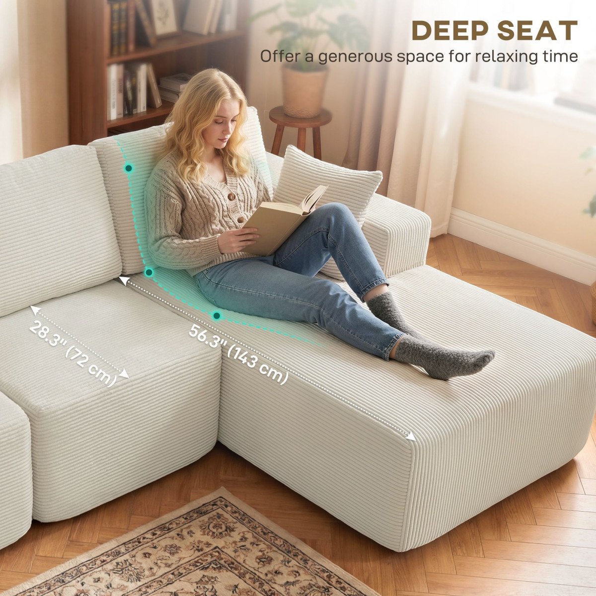 2-in-1 Modular Sectional Sofa, Boneless L Shaped Couch Sofa Bed, Cream White