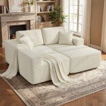 2-in-1 Modular Sectional Sofa, Boneless L Shaped Couch Sofa Bed, Cream White