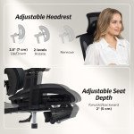 Ergonomic Office Chair, Mesh Computer Chair with High Back, Lumbar Support, 6D Armrests, Headrest, Footrest, Black