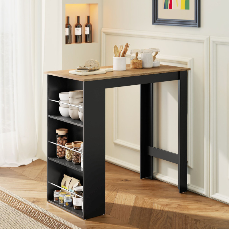 Modern Bar Table, Counter Height Dining Table with 3 Storage Shelves for Kitchen, Dining Room, Living Room, Walnut