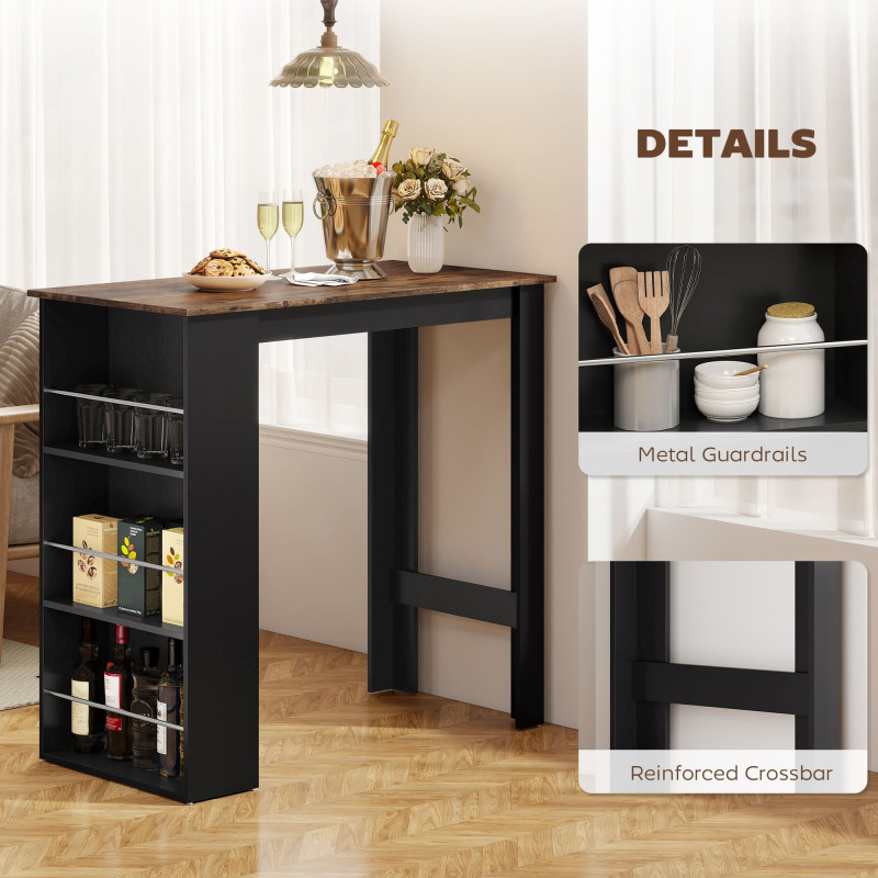 Modern Bar Table, Counter Height Dining Table with 3 Storage Shelves for Kitchen, Dining Room, Living Room, Rustic Brown