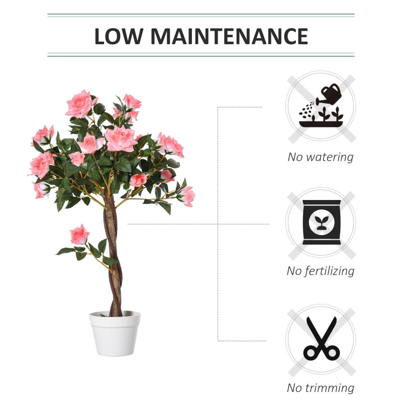 3FT Artificial Plant Pink Rose Floral in Pot, Fake Plant for Home Indoor Decor
