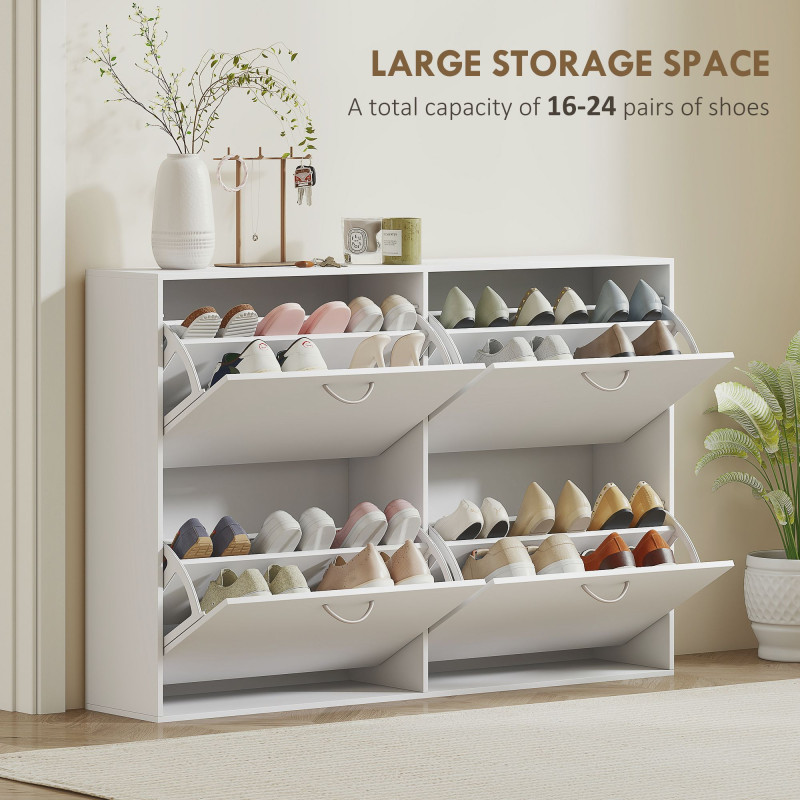 Flip Down Shoe Rack, Multi Cabinet, Wooden Shoe Shelf, Entryway, 4 Drawer Organizer, Freestanding Unit, White