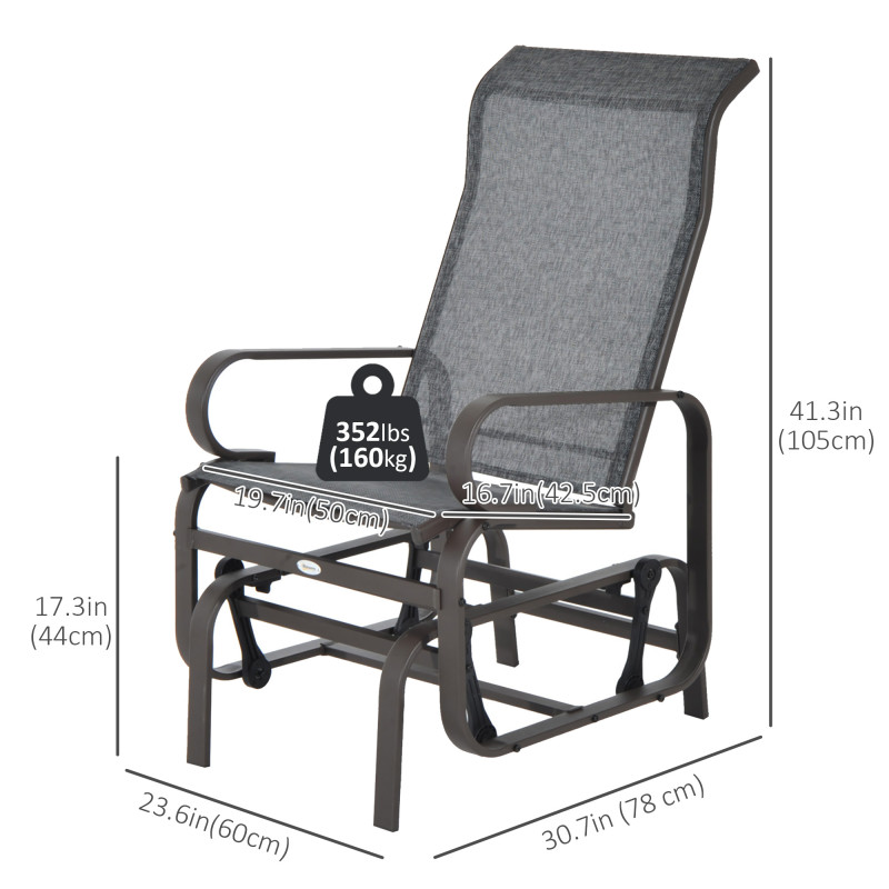 Patio Glider with Breathable Mesh Fabric, Outdoor Glider Chair, Garden Rocking Gliding Seat for Patio, Yard, Porch, Brown/Grey