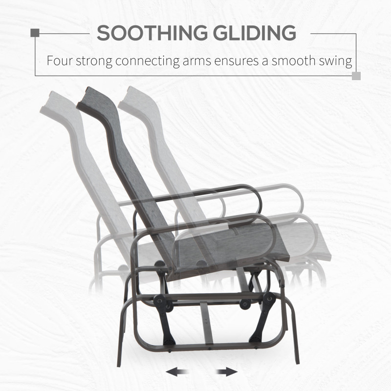 Patio Glider with Breathable Mesh Fabric, Outdoor Glider Chair, Garden Rocking Gliding Seat for Patio, Yard, Porch, Brown/Grey