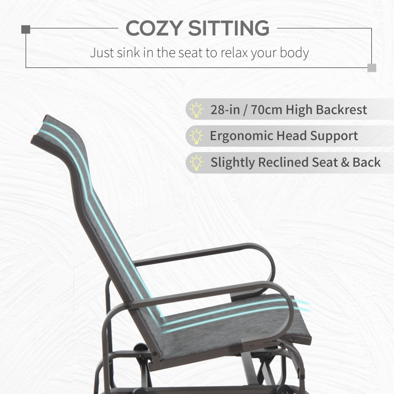 Patio Glider with Breathable Mesh Fabric, Outdoor Glider Chair, Garden Rocking Gliding Seat for Patio, Yard, Porch, Brown/Grey