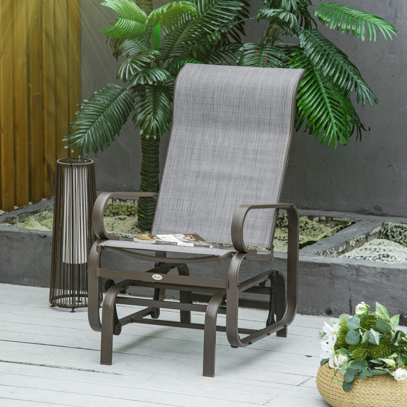 Patio Glider with Breathable Mesh Fabric, Outdoor Glider Chair, Garden Rocking Gliding Seat for Patio, Yard, Porch, Brown/Grey