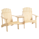 2 Piece Pair Wood Adirondack Chair Porch Tete-A-Tete Bench Two Seater w/ Middle Table Reclined Wooden Umbrella Hole, Natural