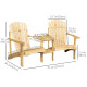 2 Piece Pair Wood Adirondack Chair Porch Tete-A-Tete Bench Two Seater w/ Middle Table Reclined Wooden Umbrella Hole, Natural