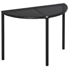 Half Round Side Table, PE Rattan Coffee Table with Metal Frame for Patio, Garden, Balcony, Black