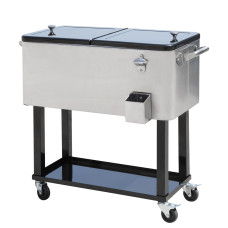 80 Quart Rolling Cooler Cart Ice Beer Beverage Cooling Bin for Outdoor Party, 35.4