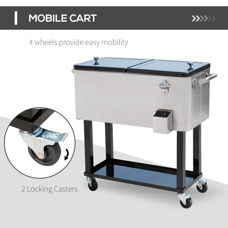 80 Quart Rolling Cooler Cart Ice Beer Beverage Cooling Bin for Outdoor Party, 35.4