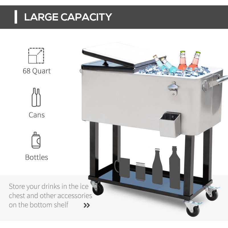 80 Quart Rolling Cooler Cart Ice Beer Beverage Cooling Bin for Outdoor Party, 35.4