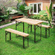 3 Pieces Folding Picnic Table Set, Portable Folding Picnic Table and Benches with Steel Frame for Garden, Park, Natural Wood