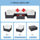 7Pcs Outdoor Rattan Wicker Sofa Patio Sectional Furniture Set w/ Coffee Table Cushioned Seat Garden w/ Cushion