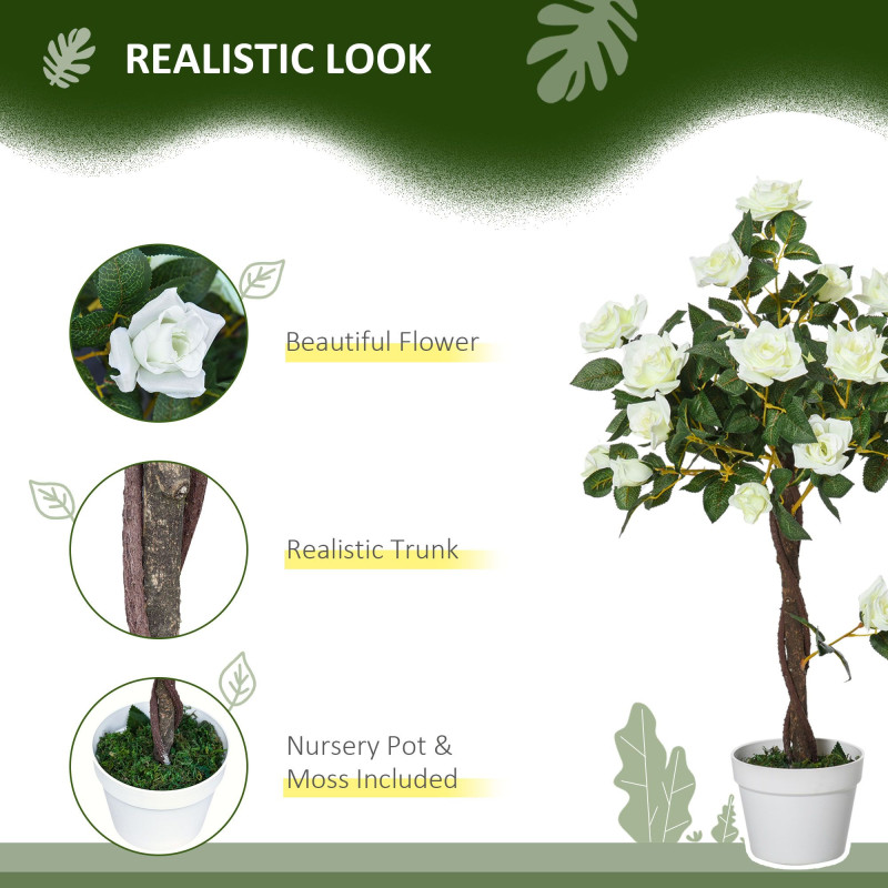 3FT Artificial Plant White Rose Floral in Pot, Fake Plant for Home Indoor Decor