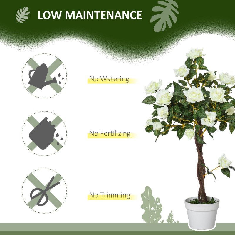 3FT Artificial Plant White Rose Floral in Pot, Fake Plant for Home Indoor Decor