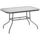 Metal Garden Dining Table with Umbrella Hole, Outdoor Patio Table with Tempered Glass Top, 47.25