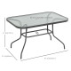 Metal Garden Dining Table with Umbrella Hole, Outdoor Patio Table with Tempered Glass Top, 47.25